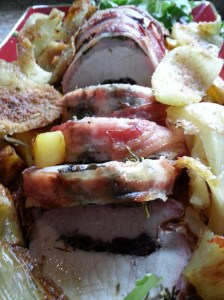 Pork Roast stuffed with herbs and dried cranberries soaked in Marsala.