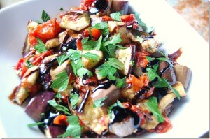 Roasted Eggplant with tomatoes and Fenugreek